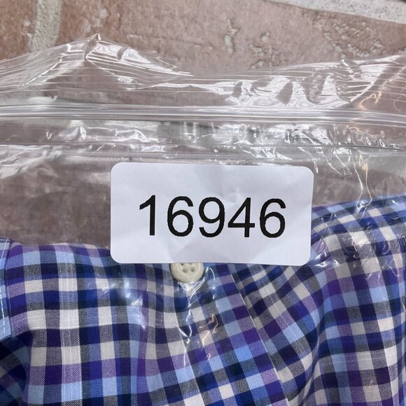 Peter Millar Shirt Men XLarge Blue Purple‎ Check Gingham Cotton Classic Casual - Picture 9 of 9